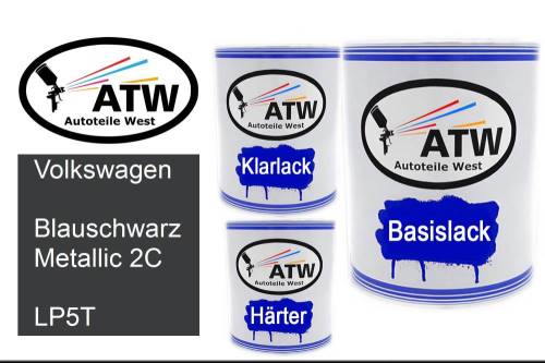 Volkswagen, Blauschwarz Metallic 2C, LP5T: 1L Lackdose + 1L Klarlack + 500ml Härter - Set, von ATW Autoteile West.